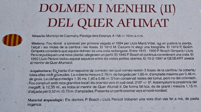 Cartell: Dolmen i Menhir del Quer Afumat 1de5