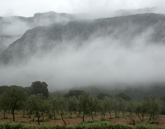 El Montsec sota la pluja i la boira